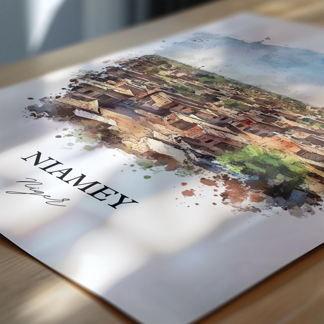 Niamey Wall Art, Niamey Niger Print, Niger Watercolor Art, Niger Africa Gift, Travel Print, Travel Poster, Housewarming Gift