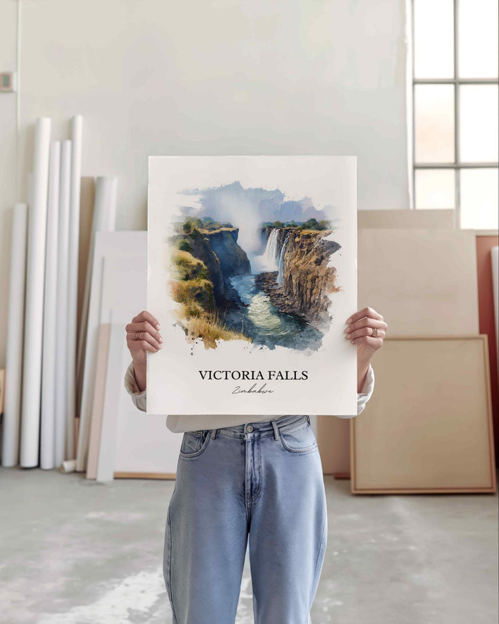 Victoria Falls, Zimbabwe – Watercolor Art Print