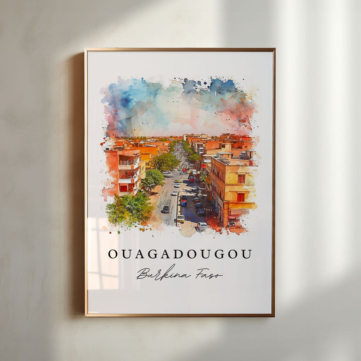 Ouagadougou watercolor travel art - Burkina Faso, Ouagadougou print, Wedding gift, Birthday present, Custom Text, Perfect Gift