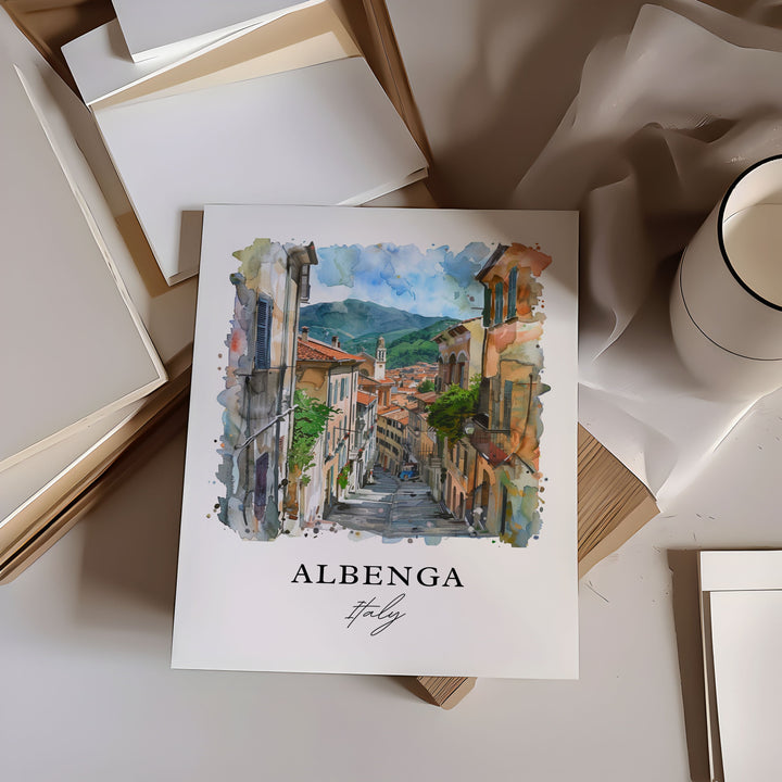 Albenga Italy Wall Art, Albenga Savona Print, Albenga Watercolor, Albenga Genoa Gift, Travel Poster, Housewarming Gift