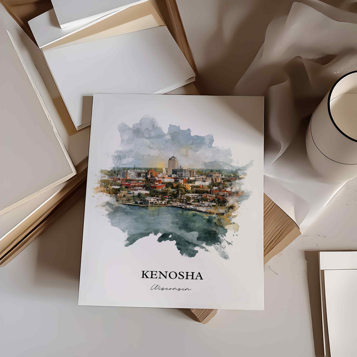 Kenosha Wall Art, Kenosha WI Print, Kenosha Watercolor Art, Kenosha Wisconsin Gift, Travel Print, Travel Poster, Housewarming Gift