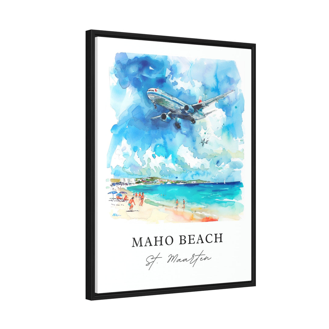 Maho Beach Wall Art, St. Maarten Print, Maho Beach Plane Watercolor, Saint Maarten Gift,