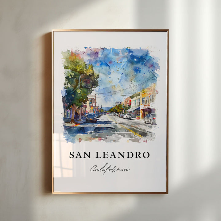 San Leandro CA Wall Art, San Leandro Print, San Leandro Watercolor Art, Alameda County Gift,