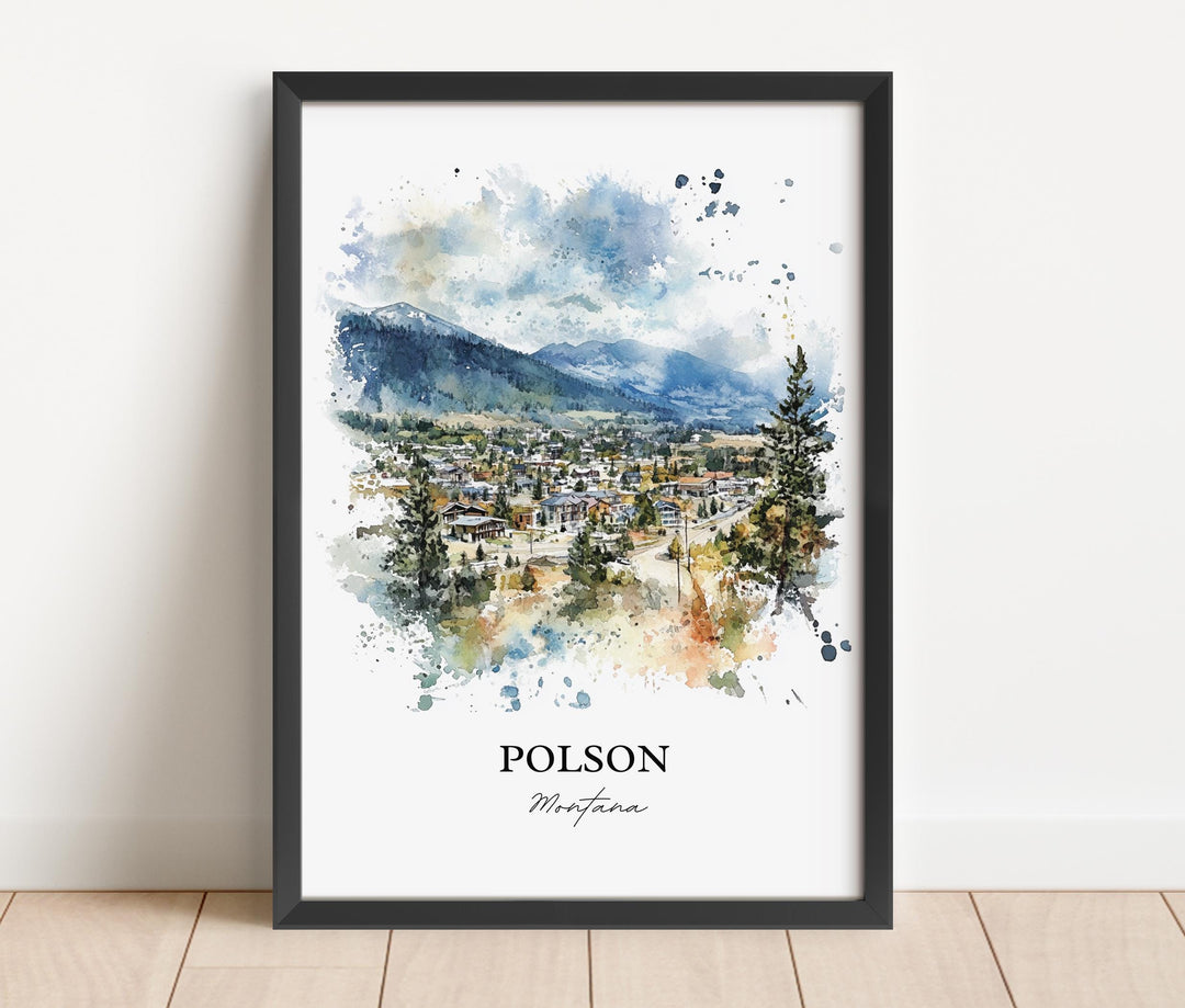 Polson Montana Wall Art, Flathead Lake Print, Montana Watercolor Art, Polson MT Gift, Travel Print, Travel Poster, Housewarming Gift