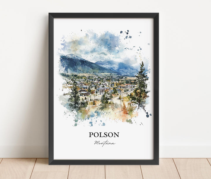 Polson Montana Wall Art, Flathead Lake Print, Montana Watercolor Art, Polson MT Gift, Travel Print, Travel Poster, Housewarming Gift
