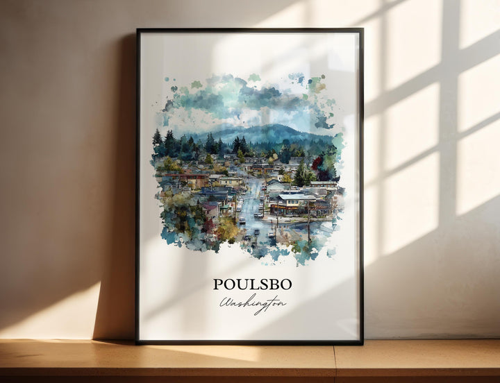 Poulsbo WA Wall Art, Poulsbo Print, Kitsap County WA Watercolor Art, Poulsbo Washington Gift, Travel Print, Travel Poster, Housewarming Gift