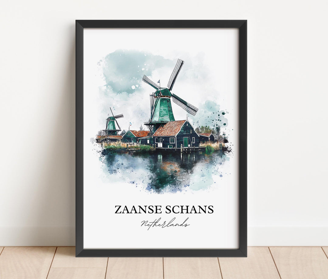 Zaanse Schans Wall Art, Zaandam Print, Netherlands Watercolor Art, Zaanse Schans Gift, Travel Print, Travel Poster, Housewarming Gift