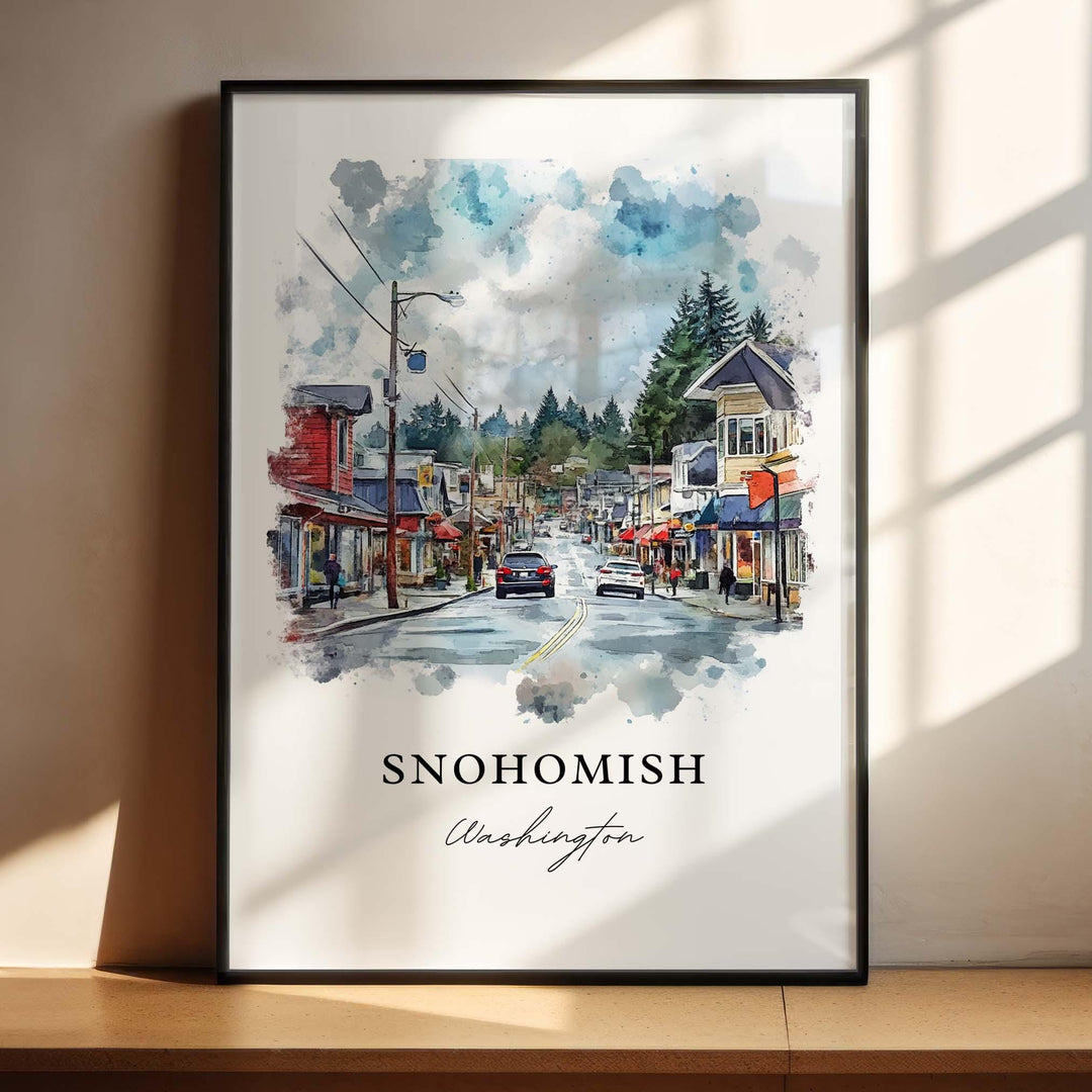 Snohomish Wall Art, Snohomish WA Print, Snohomish Downtown Artwork, Seattle Washington Gift, Travel Print, Travel Poster, Housewarming Gift