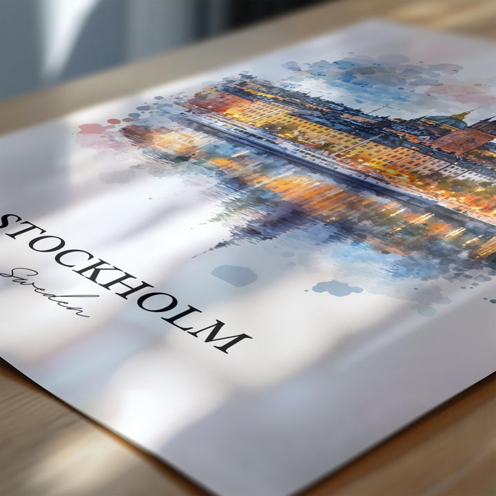 Stockholm Wall Art, Stockholm Sweden Print, Sweden Watercolor Art, Stockholm Gift, Travel Print, Travel Poster, Housewarming Gift