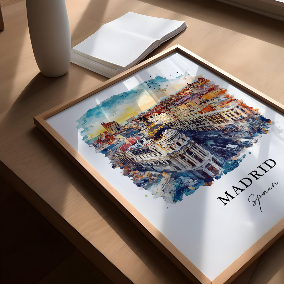 Madrid Spain Wall Art, Madrid Print, Madrid Watercolor Art, Madrid Skyline Gift, Puerta del Sol Travel Poster, Housewarming Gift