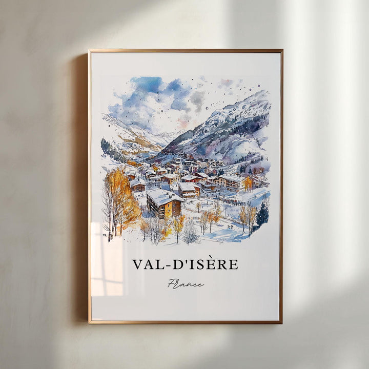 Val-d'Isère Wall Art, French Alps Print, Tignes Watercolor Art, Espace Killy Ski Gift, Travel Print, Travel Poster, Housewarming Gift