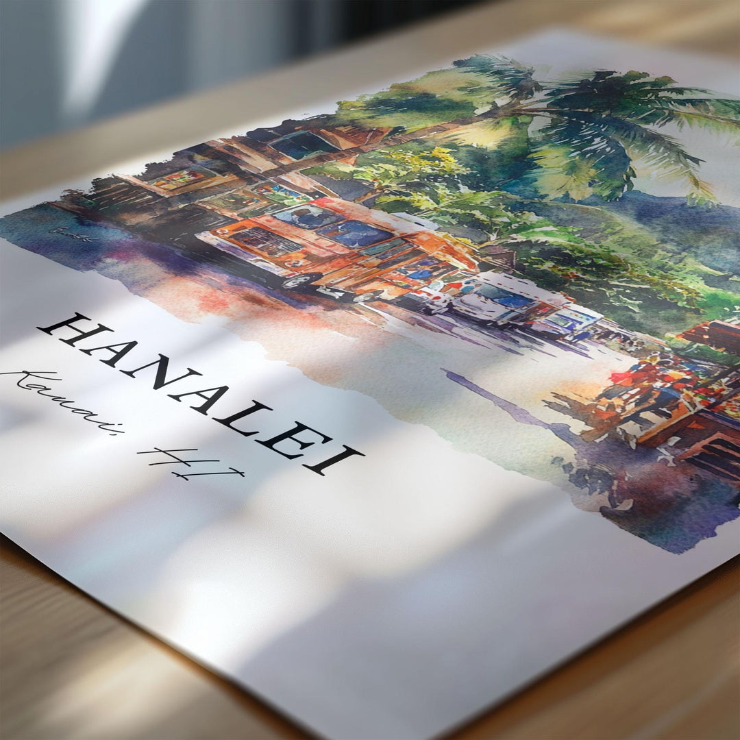 Hanalei Wall Art, Kauai Hawaii Print, Hanalei Watercolor Art, Kauai Gift, Travel Print, Travel Poster, Housewarming Gift