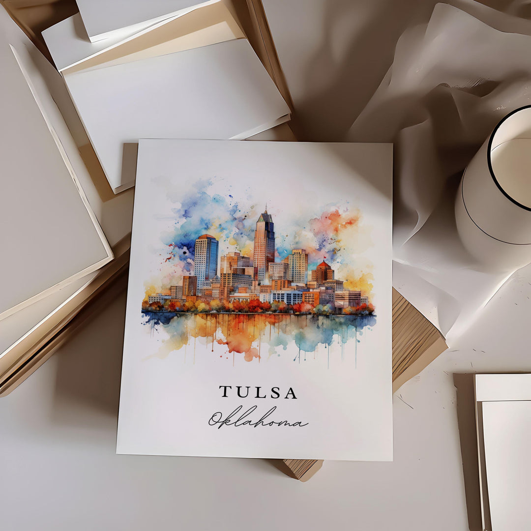 Tulsa OK Wall Art, Tulsa Print, Tulsa Watercolor Art, Tulsa Oklahoma Gift,