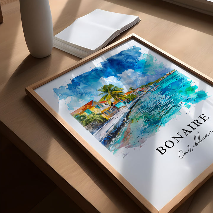 Bonaire Caribbean Wall Art, Bonaire Print, Bonaire Watercolor Art, Bonaire Caribbean Gift, Travel Poster, Housewarming Gift