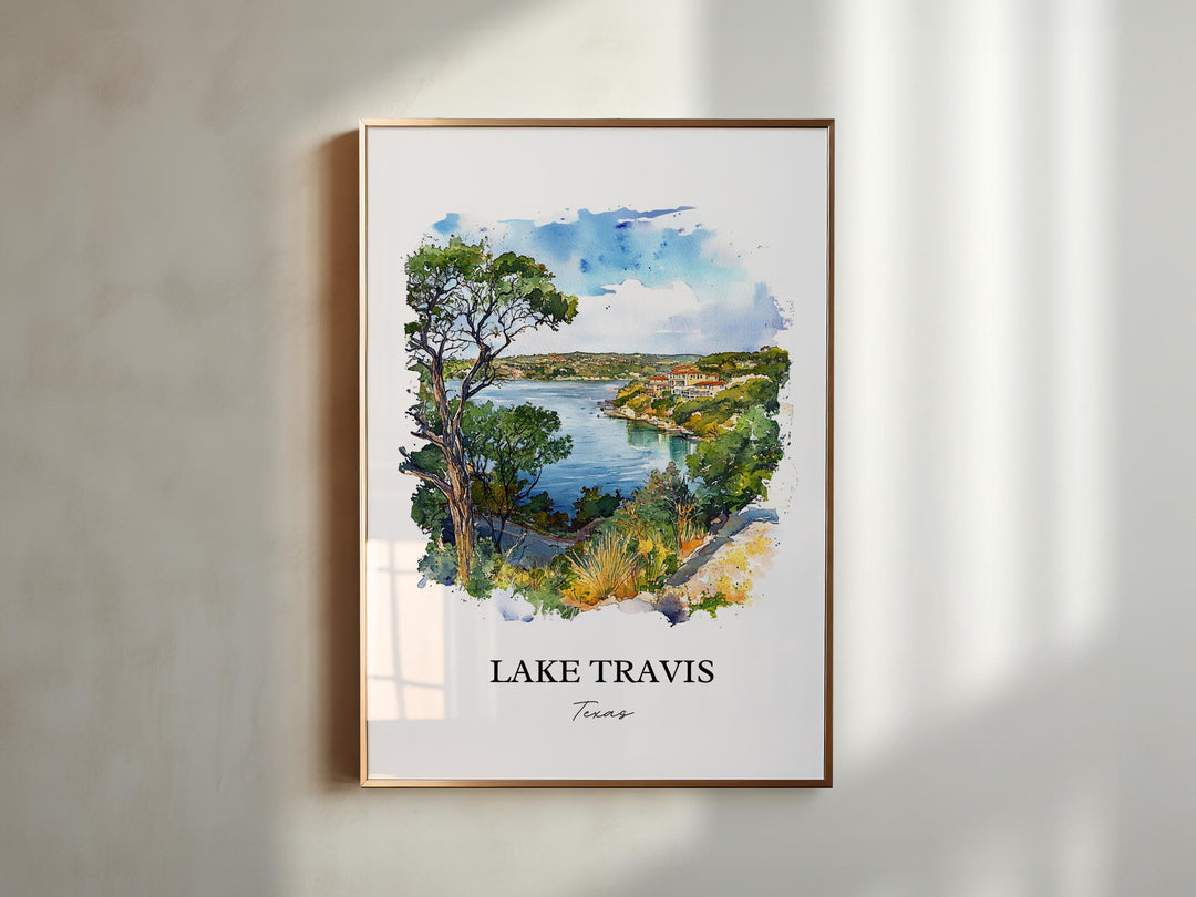 Lake Travis Wall Art, Lake Travis Print, Austin Watercolor Art, Lake Travis Texas Gift, Travel Print, Travel Poster, Housewarming Gift
