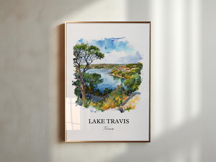 Lake Travis Wall Art, Lake Travis Print, Austin Watercolor Art, Lake Travis Texas Gift, Travel Print, Travel Poster, Housewarming Gift