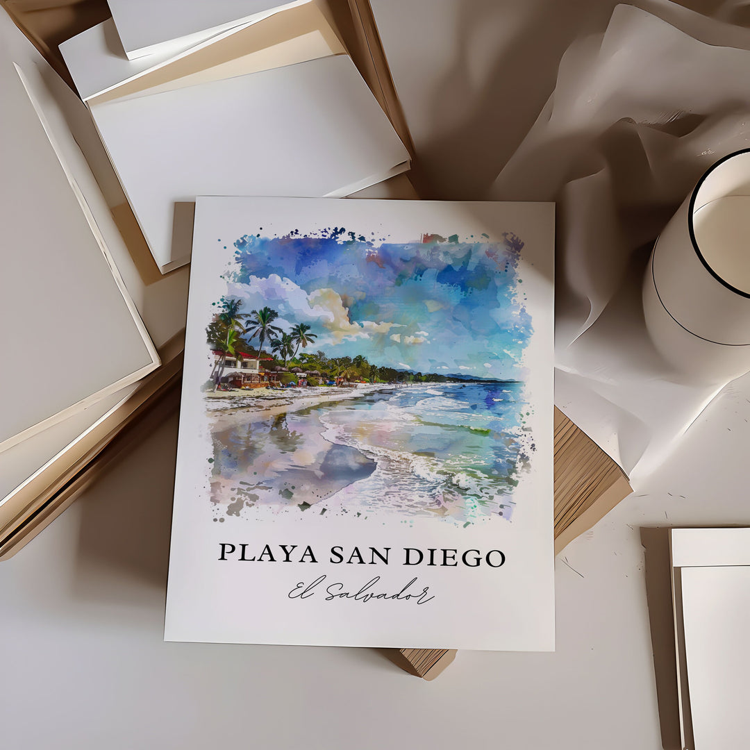 Playa San Diego, El Salvador – Watercolor Art Print