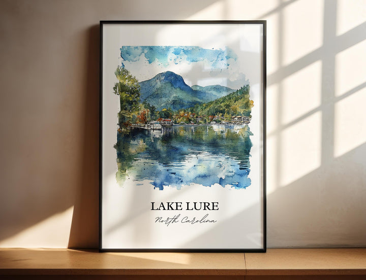 Lake Lure NC Wall Art, Rutherford County Print, Chimney Rock Watercolor Art, Lake Lure Gift, Travel Print, Travel Poster, Housewarming Gift
