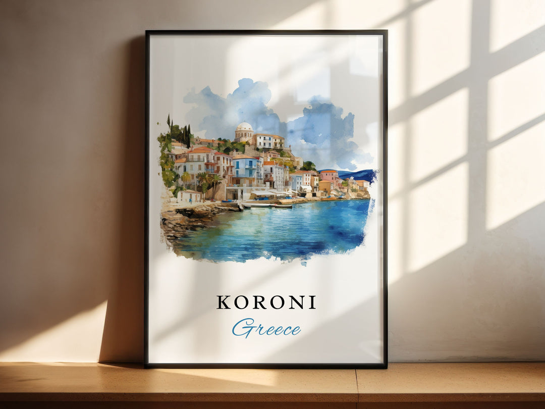 Kornoi traditional travel art - Greece, Koroni poster, Wedding gift, Birthday present, Custom Text, Personalised Gift