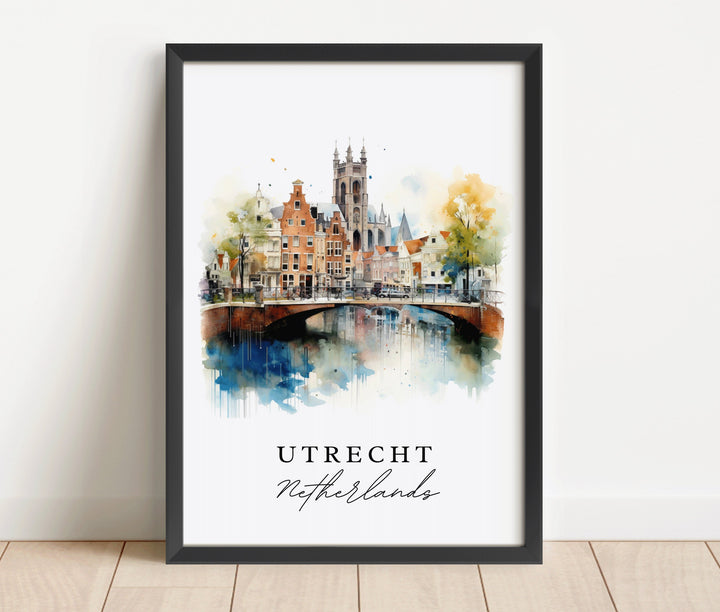 Utrecht traditional travel art - The Netherlands, Utrecht poster, Wedding gift, Birthday present, Custom Text, Personalized Gift