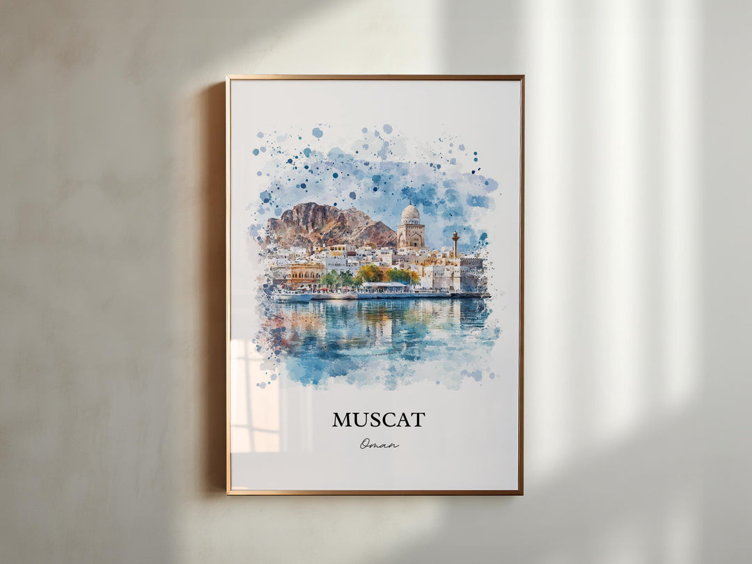 Muscat Oman Wall Art, Muscat Print, Oman Watercolor Art, Muscat Oman Gift, Travel Print, Travel Poster, Housewarming Gift