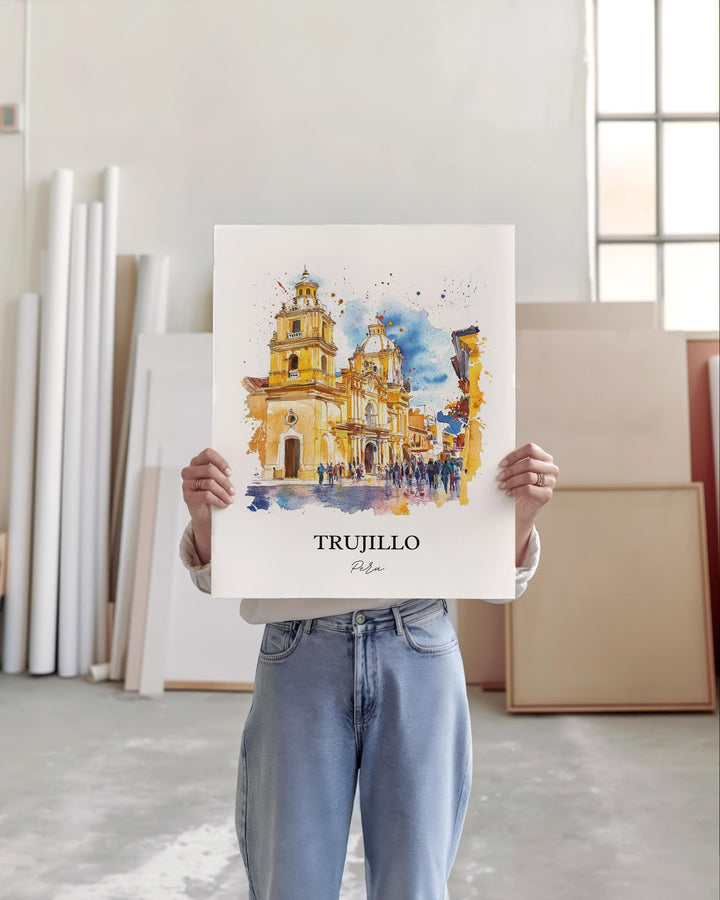 Trujillo Peru Wall Art, Department of La Libertad, Peru Watercolor Art, Trujillo Peru Gift, Travel Print, Travel Poster, Housewarming Gift
