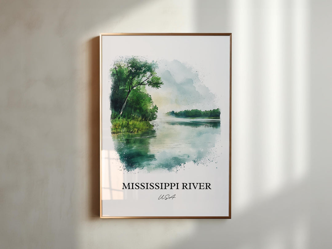 Mississippi River Wall Art, USA Prints, Mississippi Watercolor Art, Mississippi River Gift, Travel Print, Travel Poster, Housewarming Gift