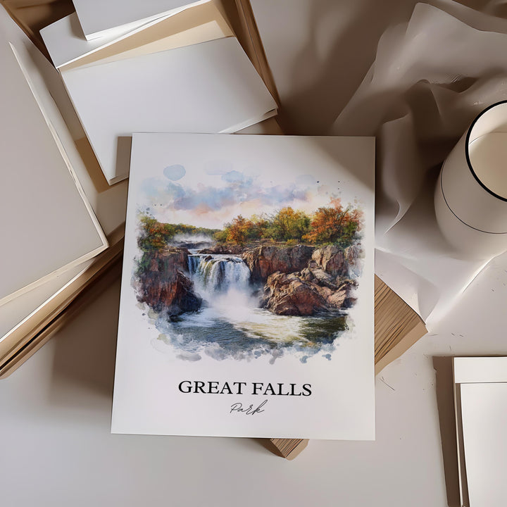 Great Falls Park Wall Art, Fairfax County Print, McLean VA Watercolor, Great Falls Park Gift, Travel Print, Travel Poster, Housewarming Gift