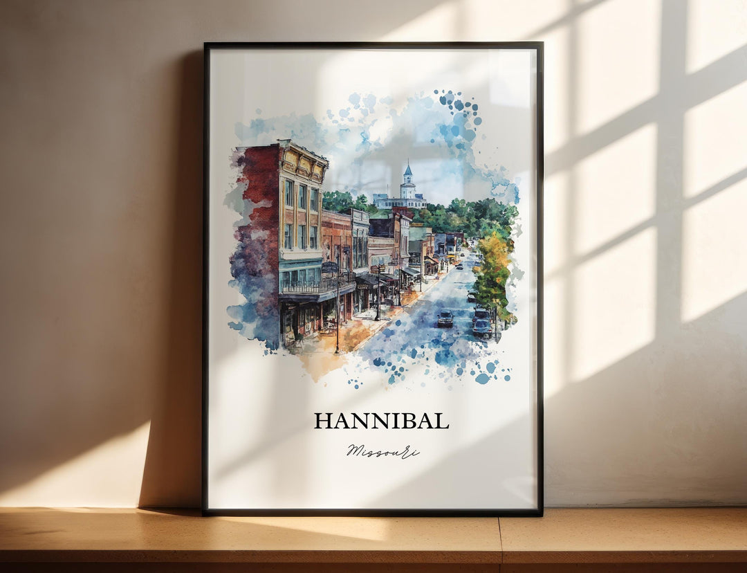 Hannibal MO Wall Art, Mississippi River Print, Missouri Watercolor, Hannibal Missouri Gift, Travel Print, Travel Poster, Housewarming Gift