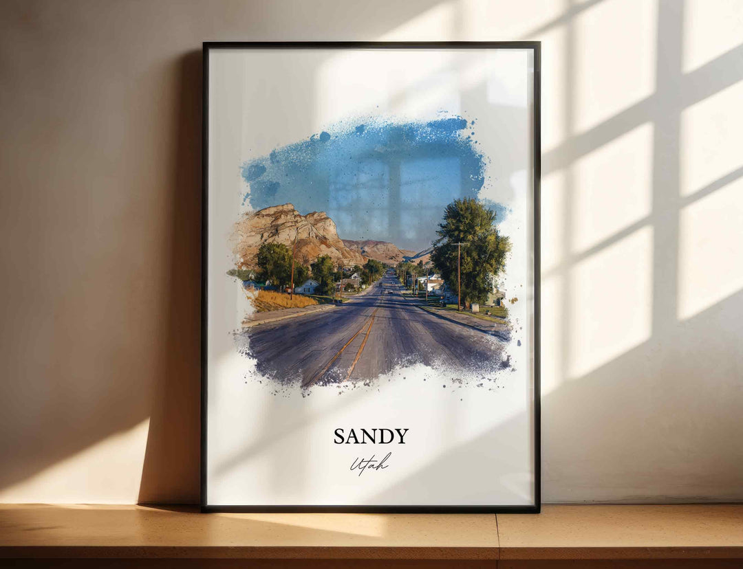 Sandy, Utah Wall Art, Sandy Print, Utah Watercolor Art, Salt Lake City Gift, Travel Print, Travel Poster, Housewarming Gift