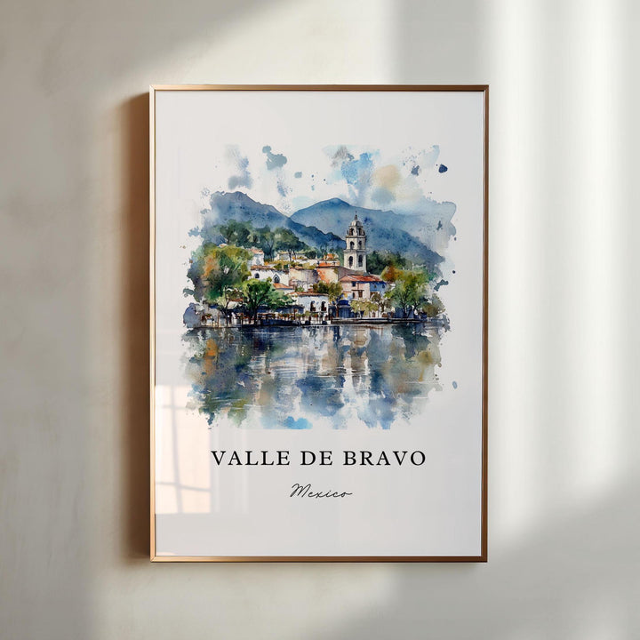 Valle De Bravo Art, Valle De Bravo Print, Valle De Bravo MX Watercolor, Lake Avándaro Gift,