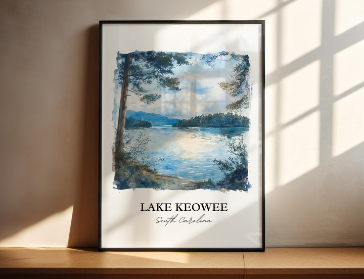 Lake Keowee SC Wall Art, Seneca SC Print, South Carolina Watercolor Art, Lake Keowee Gift, Travel Print, Travel Poster, Housewarming Gift