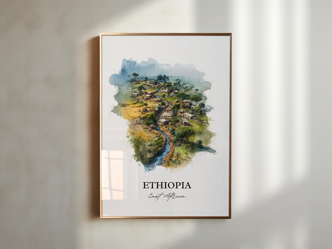 Ethiopia Wall Art, Ethiopia Country Print, Ethiopia Watercolor Art, Ethiopia Gift, Travel Print, Travel Poster, Housewarming Gift