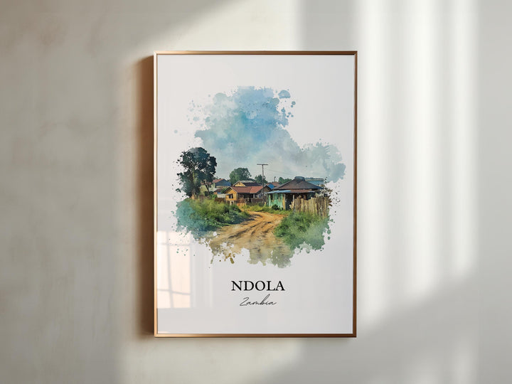 Ndola Wall Art, Zambia Print, Zambia Watercolor Art, Ndola Zambia Gift, Travel Print, Travel Poster, Housewarming Gift