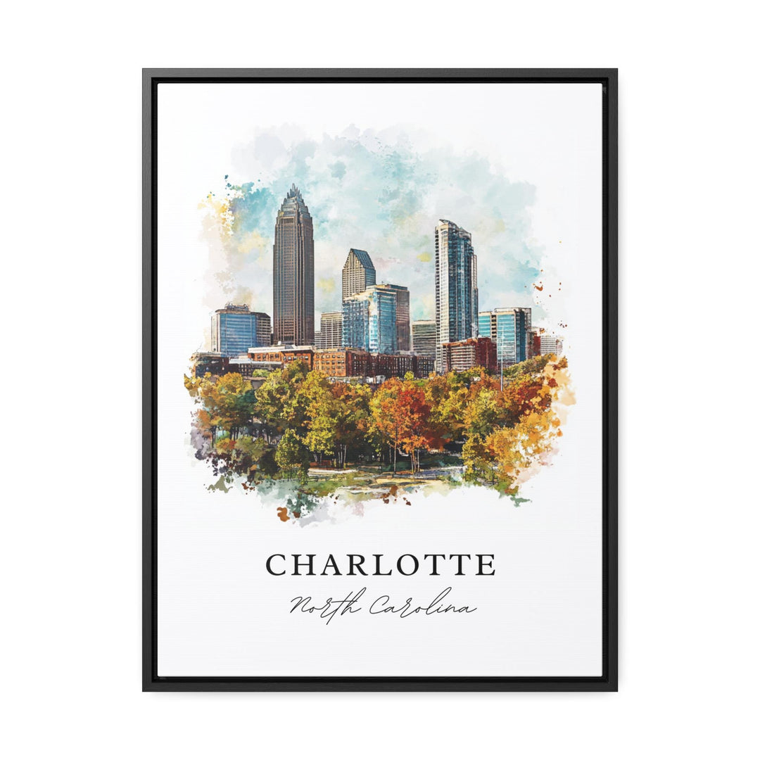 Charlotte NC Wall Art, Charlotte Print, Charlotte Watercolor Art, Charlotte Cityscae Gift,