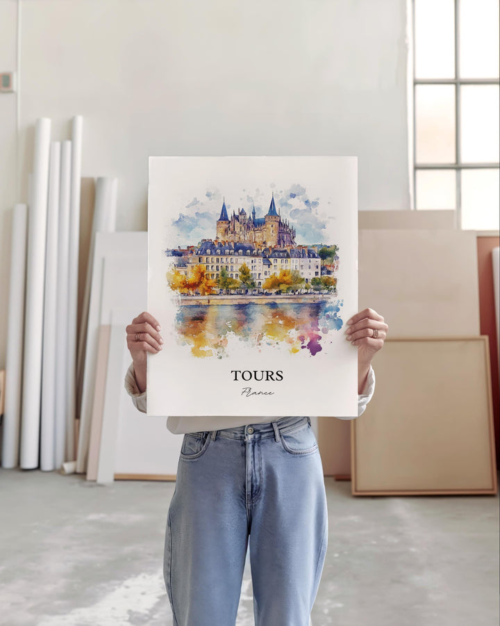 Tours France Wall Art, Indre-et-Loire Print, France Watercolor Art, Tours France Gift, Travel Print, Travel Poster, Housewarming Gift
