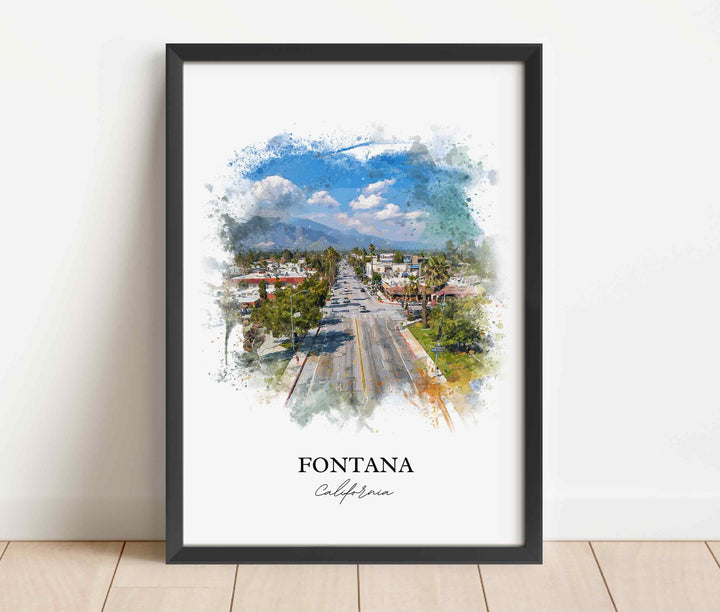 Fontana CA Wall Art, Fontana Print, California Watercolor Art, San Bernardino Gift, Travel Print, Travel Poster, Housewarming Gift