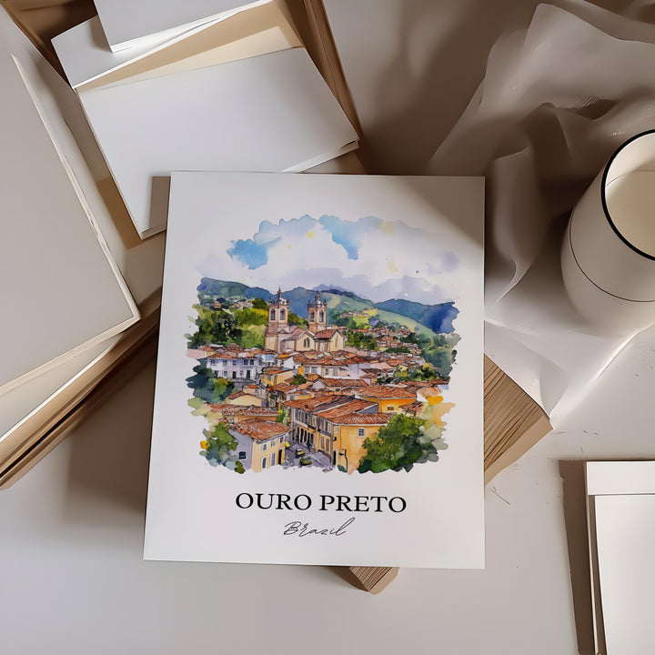 Ouro Preto Wall Art, Minas Gerais Print, Brazil Watercolor Art, Ouro Preto Gift, Travel Print, Travel Poster, Housewarming Gift