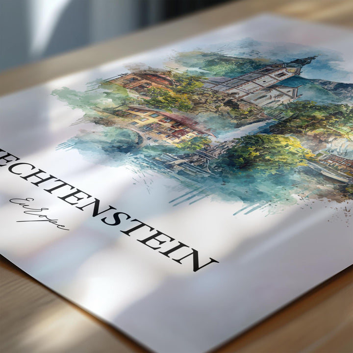 Liechtenstein Art, Liechtenstein Print, Liechtenstein Watercolor Art, Liechtenstein Gift, Travel Print, Travel Poster, Housewarming Gift