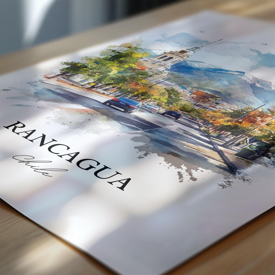 Rancagua Chile Wall Art, Santiago Print, Chile Watercolor Art, Rancagua Chile Gift, Travel Print, Travel Poster, Housewarming Gift