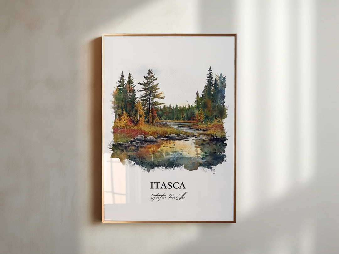 Itasca State Park Art, Park Rapids Print, Minnesota Watercolor Art, Itasca State Park Gift, Travel Print, Travel Poster, Housewarming Gift