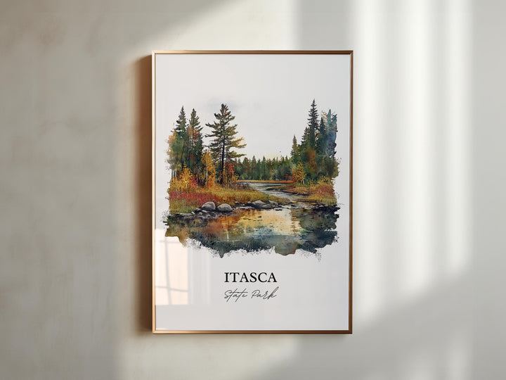Itasca State Park Art, Park Rapids Print, Minnesota Watercolor Art, Itasca State Park Gift, Travel Print, Travel Poster, Housewarming Gift