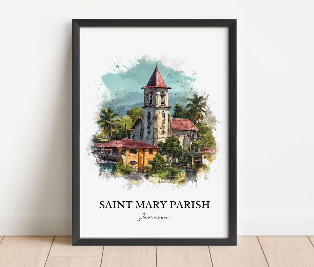Saint Mary Parish Wall Art, Jamaica Print, Jamaica Watercolor Art, St. Mary Jamaica Gift, Travel Print, Travel Poster, Housewarming Gift