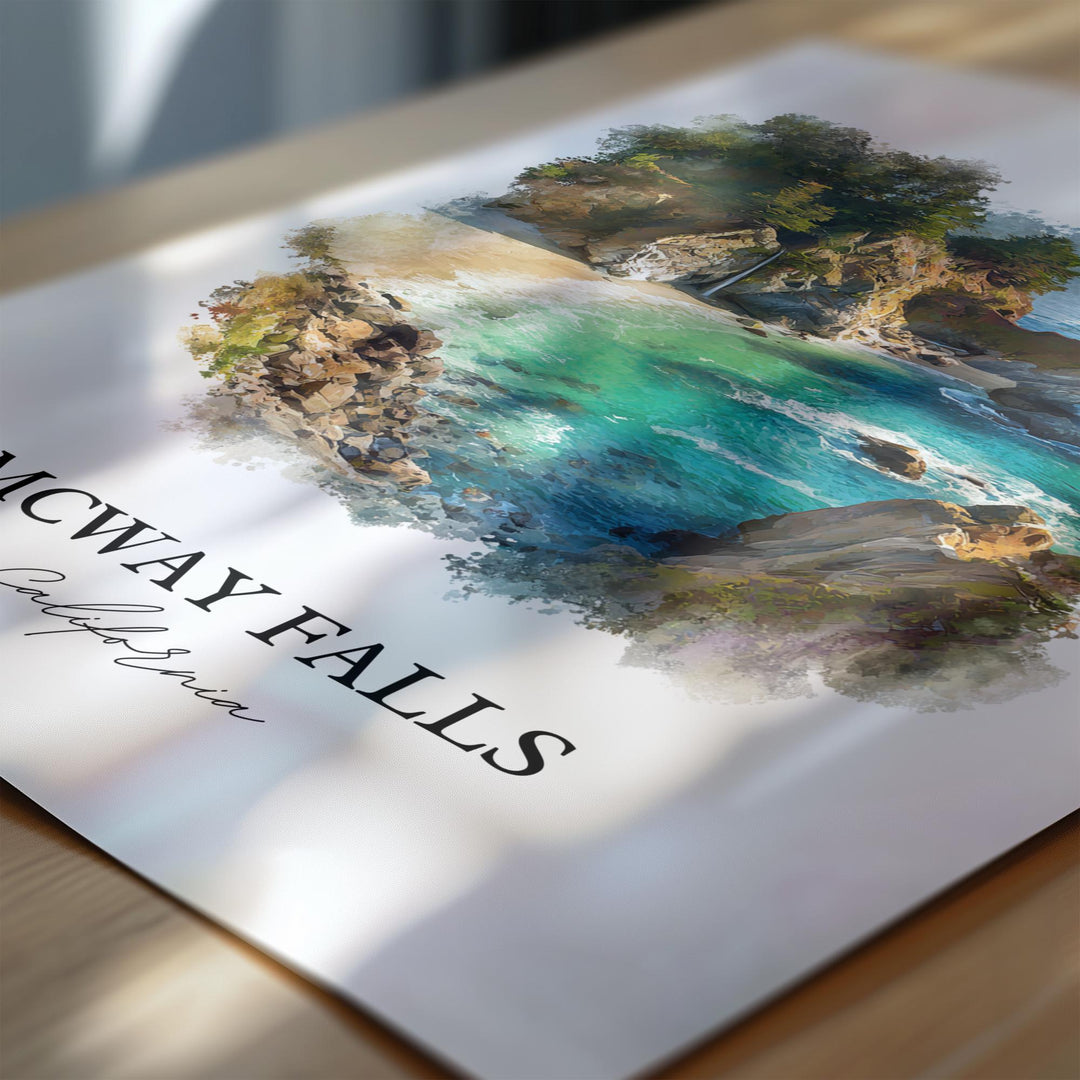 Mcway Falls Wall Art, Big Sur Print, California Watercolor Art, Mcway Falls Gift, Travel Print, Travel Poster, Housewarming Gift