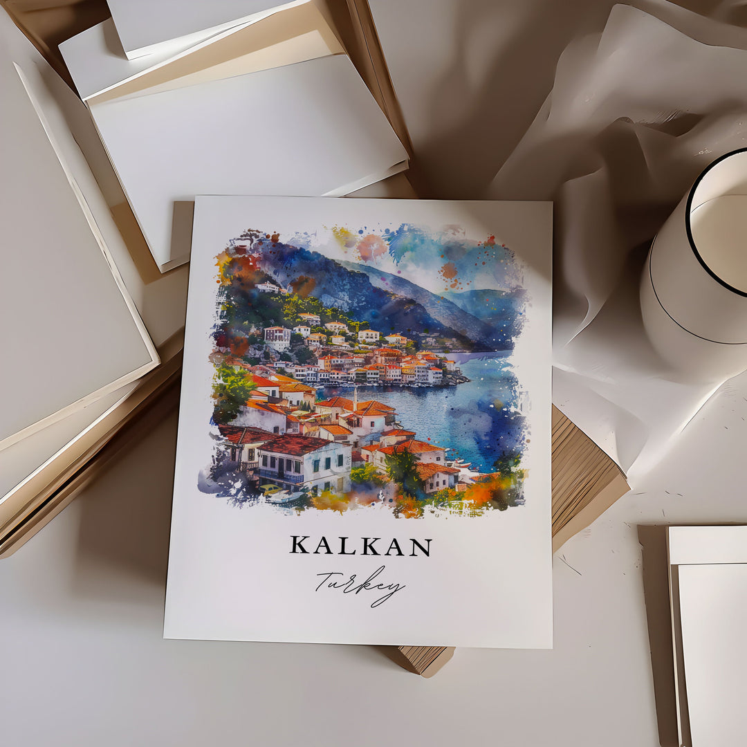 Kalkan Turkey Wall Art, Kalkan Print, Turkey Watercolor, Kalkan Turkey Gift,