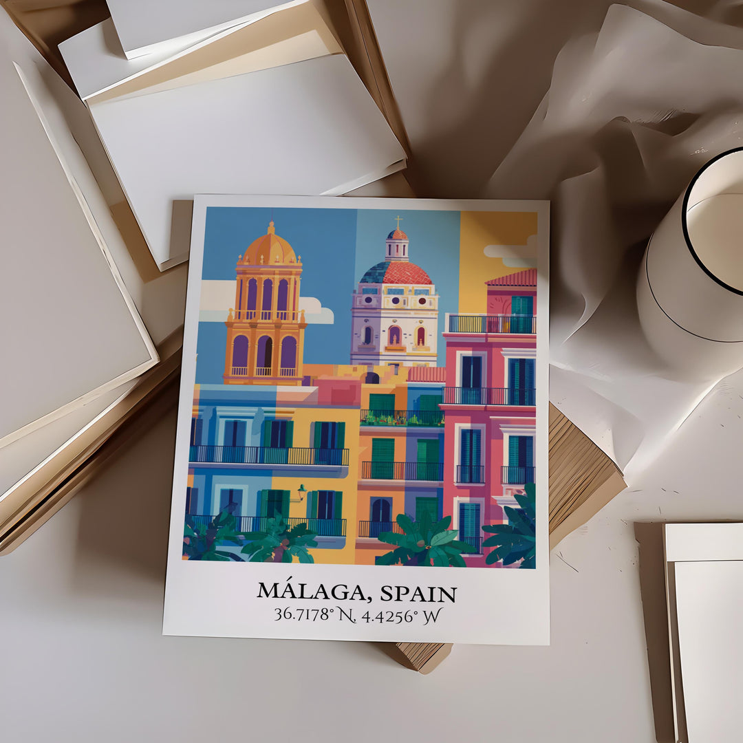 Málaga Spain Art, Málaga Retro Travel Art, Málaga Spain Home Decor, Spain Gift, Spain Travel Art, Travel Prints, Housewarming Gift