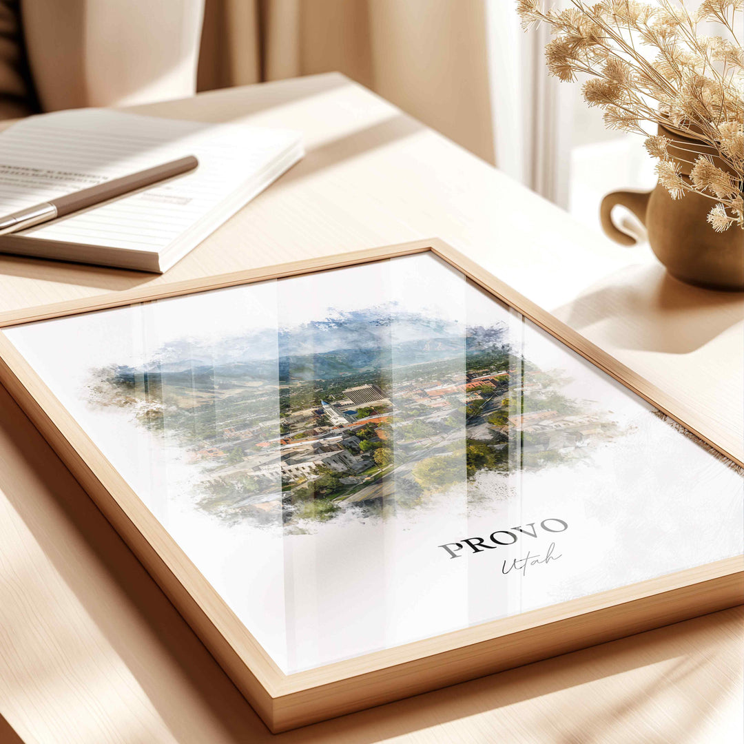 Provo Utah Wall Art, Provo Print, Utah Watercolor Art, Provo Utah Skyline Gift, Travel Print, Travel Poster, Housewarming Gift