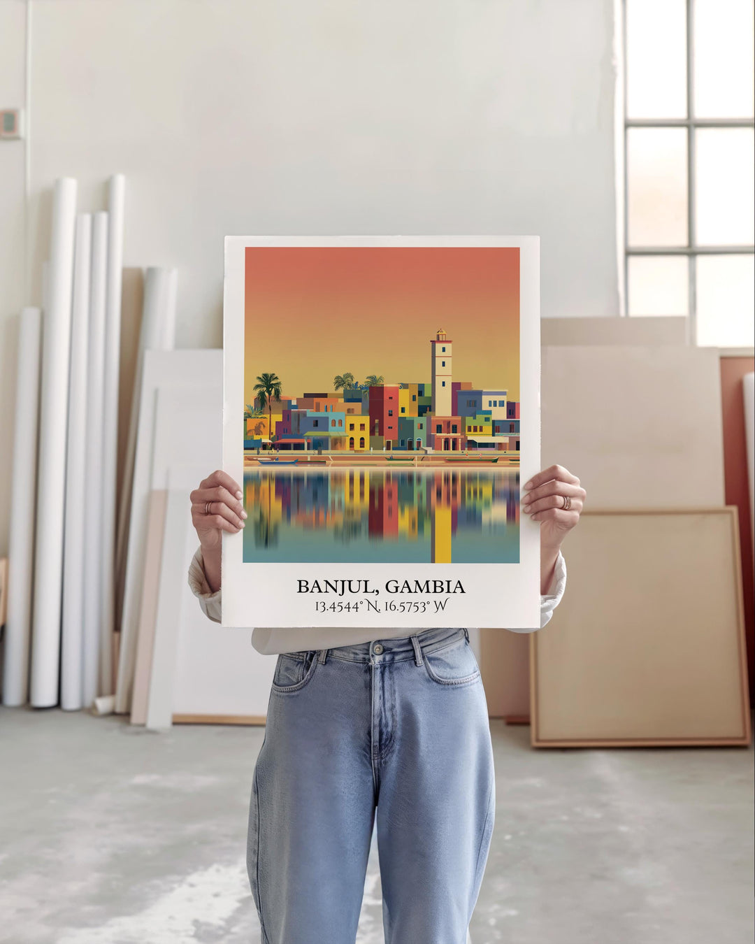 Banjul Art, Banjul Retro Travel Art, Banjul Gambia Home Decor, Gambia Gift, Gambia Travel Art, Travel Prints, Housewarming Gift