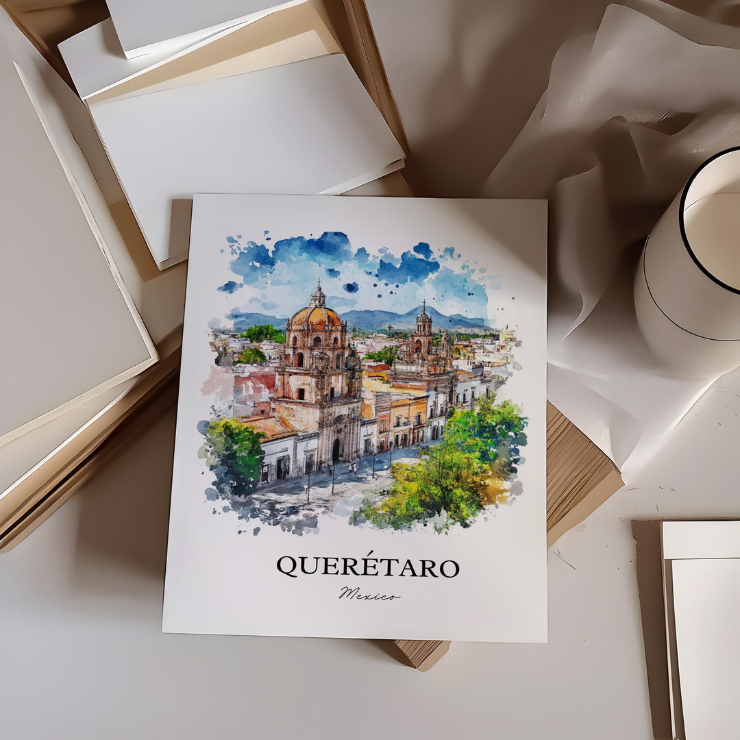 Querétaro Wall Art, Bajío Region Print, Mexico Watercolor Art, Santiago de Querétaro Gift, Travel Print, Travel Poster, Housewarming Gift