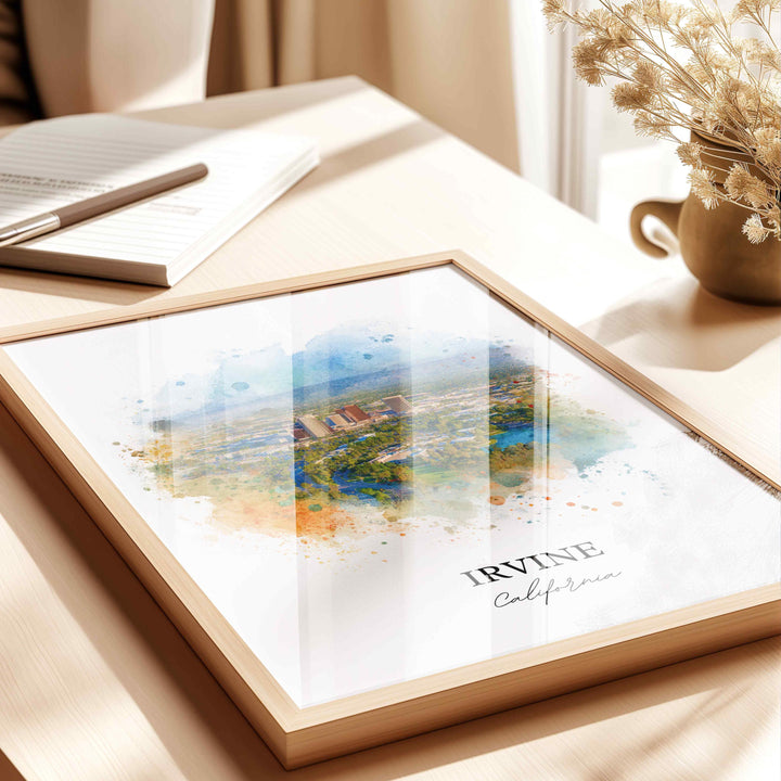 Irvine CA Wall Art, Irvine California Print, Orange County Watercolor, Orange County Gift, Travel Print, Travel Poster, Housewarming Gift